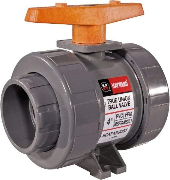 Hayward - 4" Pipe, Full Port, PVC Full Port Ball Valve - Bi-Directional, Socket Ends, Tee Handle, 235 WOG - Exact Industrial Supply