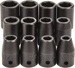 Proto - 12 Piece 1/2" Drive Full Polish Finish Impact Socket Set - 6 Points, 3/4" to 3/4" (8mm to 19mm) Range, Inch/Metric Measurement Standard - Exact Industrial Supply