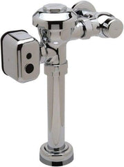 Zurn - 1-1/2" Spud Coupling, 1" Pipe, Closet Automatic Flush Valve - Single Flush, 1.28 Gal per Flush, Chrome Cover, Powered by 120 Volt AC/DC Hard Wire - Exact Industrial Supply