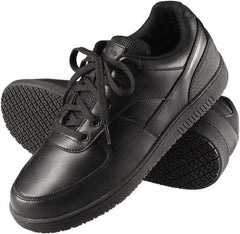 Genuine Grip - Women's Wide Width Plain Work Shoe - Black, Leather Upper, Rubber Outsole, 4" High, Dielectric, Non-Slip - Exact Industrial Supply