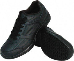 Genuine Grip - Women's Wide Width Plain Work Shoe - Black, Leather Upper, Rubber Outsole, 4" High, Dielectric, Non-Slip - Exact Industrial Supply