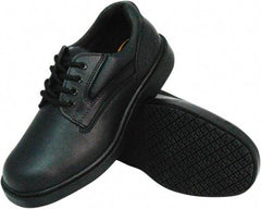 Genuine Grip - Women's Wide Width Plain Work Shoe - Black, Leather Upper, Rubber Outsole, 4" High, Dielectric, Non-Slip - Exact Industrial Supply