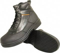 Genuine Grip - Unisex Size 6.5 Wide Width Steel Work Boot - Black, Leather Upper, Rubber Outsole, 6" High, Dielectric, Non-Slip, Waterproof - Exact Industrial Supply