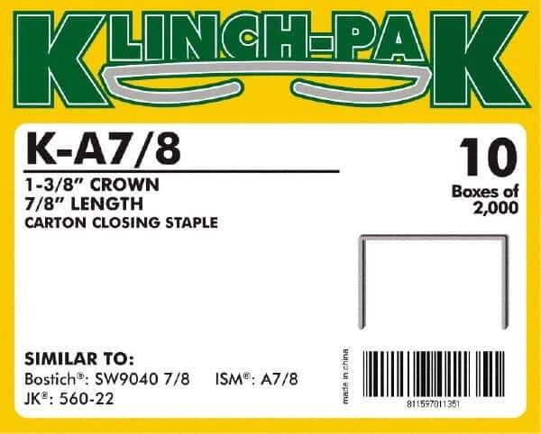 Klinch-Pak - 7/8" Long x 1-3/8" Wide, 0 Gauge Wide Crown Construction Staple - Steel, Copper Finish, Chisel Point - Exact Industrial Supply