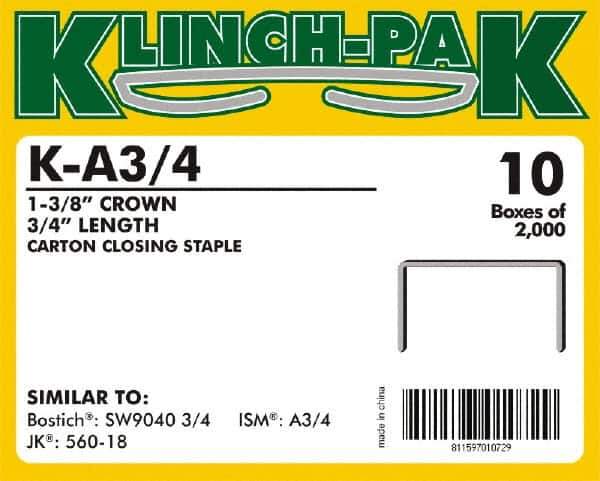 Klinch-Pak - 3/4" Long x 1-3/8" Wide, 0 Gauge Wide Crown Construction Staple - Steel, Copper Finish, Chisel Point - Exact Industrial Supply