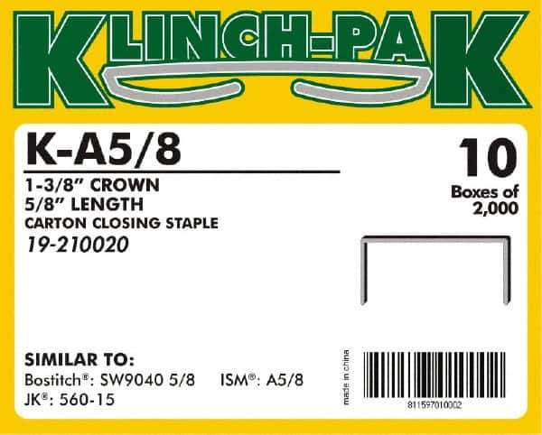 Klinch-Pak - 5/8" Long x 1-3/8" Wide, 0 Gauge Wide Crown Construction Staple - Steel, Copper Finish, Chisel Point - Exact Industrial Supply