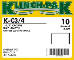 Klinch-Pak - 3/4" Long x 1-1/4" Wide, 0 Gauge Wide Crown Construction Staple - Steel, Copper Finish, Chisel Point - Exact Industrial Supply