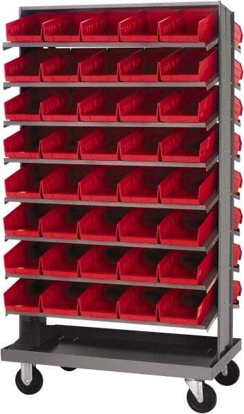 Quantum Storage - 80 Bin Sloping Shelf - 36 Inch Overall Width x 24 Inch Overall Depth x 66 Inch Overall Height, Red Polypropylene Bins - Exact Industrial Supply