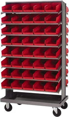 Quantum Storage - 80 Bin Sloping Shelf - 36 Inch Overall Width x 24 Inch Overall Depth x 66 Inch Overall Height, Red Polypropylene Bins - Exact Industrial Supply