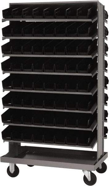 Quantum Storage - 128 Bin Sloping Shelf - 36 Inch Overall Width x 24 Inch Overall Depth x 66 Inch Overall Height, Black Polypropylene Bins - Exact Industrial Supply