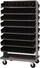 Quantum Storage - 128 Bin Sloping Shelf - 36 Inch Overall Width x 24 Inch Overall Depth x 66 Inch Overall Height, Black Polypropylene Bins - Exact Industrial Supply