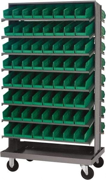 Quantum Storage - 128 Bin Sloping Shelf - 36 Inch Overall Width x 24 Inch Overall Depth x 66 Inch Overall Height, Green Polypropylene Bins - Exact Industrial Supply