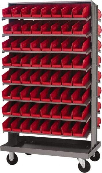 Quantum Storage - 128 Bin Sloping Shelf - 36 Inch Overall Width x 24 Inch Overall Depth x 66 Inch Overall Height, Red Polypropylene Bins - Exact Industrial Supply