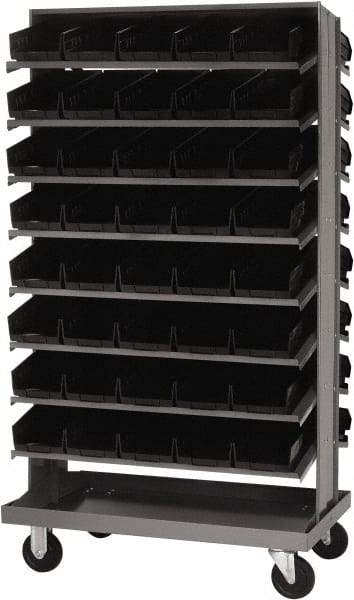 Quantum Storage - 80 Bin Sloping Shelf - 36 Inch Overall Width x 24 Inch Overall Depth x 66 Inch Overall Height, Black Polypropylene Bins - Exact Industrial Supply