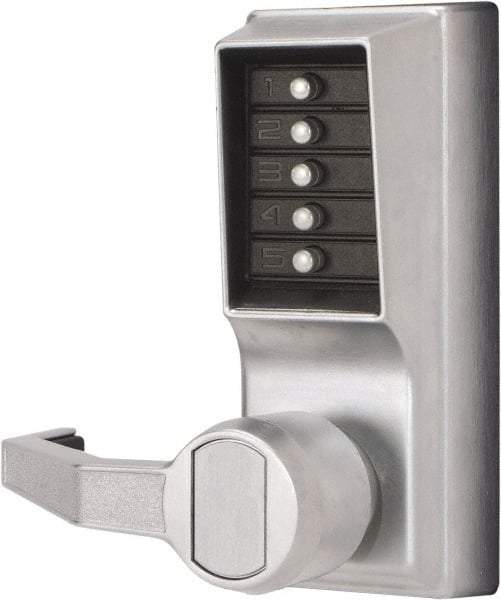 Kaba Access - Combination Entry Lever Lockset - 2-3/4" Back Set, No Cylinder, Zamak3, Satin Chrome Finish - Exact Industrial Supply