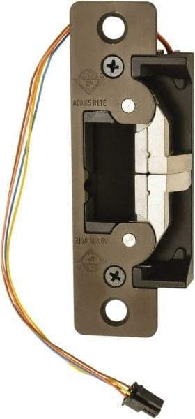 Adams Rite - 4.88" Long x 1-1/4" Wide, Dark Bronze Anodized Aluminum Finish, Electric Door Strike - Field Selectable 12 or 24 VDC & 12-24 VAC, VAC/VDC Power, Zinc Alloy - Exact Industrial Supply
