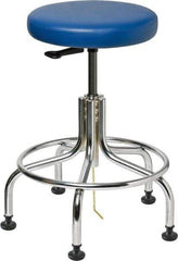 Bevco - 22" Wide x 22" Deep x 19 to 24" High, Steel Base, Versa ESD Backless Adjustable Height Swivel Stool with Chrome Steel Base - Vinyl Seat, Blue, Footring, Mushroom Glides - Exact Industrial Supply