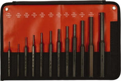 Mayhew - 12 Piece, 1/16 to 1/2", Pin Punch Set - Hex Shank, Steel, Comes in Kit Bag - Exact Industrial Supply