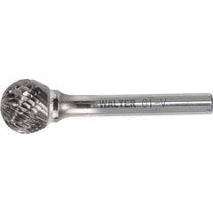 WALTER Surface Technologies - 1/2" Cut Diam, 1/4" Shank Diam, Ball Head Single Cut Burr - Tungsten Carbide, 1/2" LOC, 4-1/2" OAL - Exact Industrial Supply