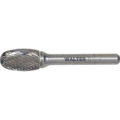 WALTER Surface Technologies - 1/2" Cut Diam, 1/4" Shank Diam, Egg Head Single Cut Burr - Tungsten Carbide, 7/8" LOC, 4-7/8" OAL - Exact Industrial Supply