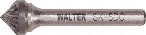 WALTER Surface Technologies - 1/2" Cut Diam, 1/4" Shank Diam, Cone Head Double Cut Burr - Tungsten Carbide, 1/4" LOC, 4-1/4" OAL - Exact Industrial Supply