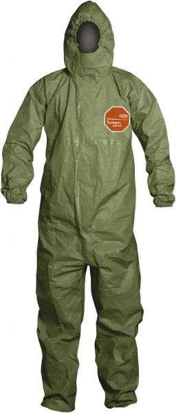 Dupont - Size 4XL Hazmat Chemical Resistant General Purpose Coveralls - Green, Zipper Closure, Elastic Cuffs, Elastic Ankles, Taped Seams - Exact Industrial Supply