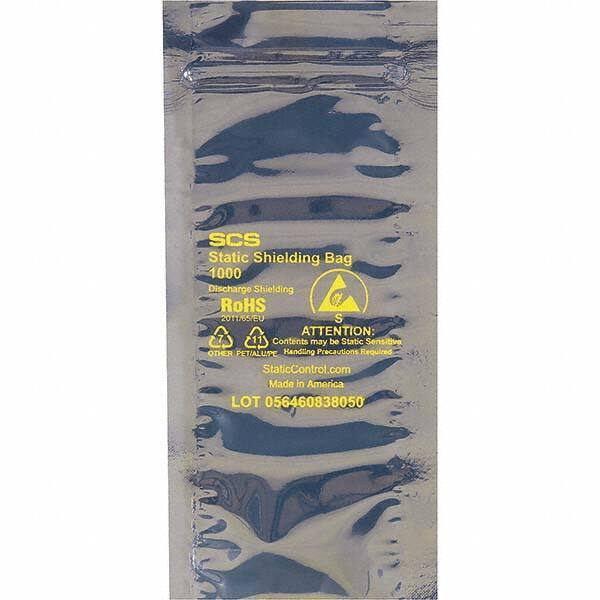 Made in USA - 8" Long x 4" Wide, 3.1 mil Thick, Self Seal Static Shield Bag - Transparent, Metal-In, Standard Grade - Exact Industrial Supply