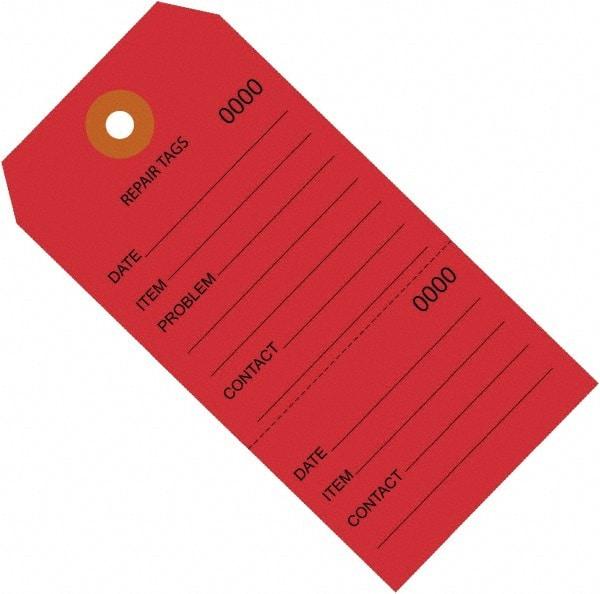 Made in USA - 4-3/4" High x 2-3/8" Long, Repair, English Safety & Facility Inspection Tag - Red Cardstock - Exact Industrial Supply