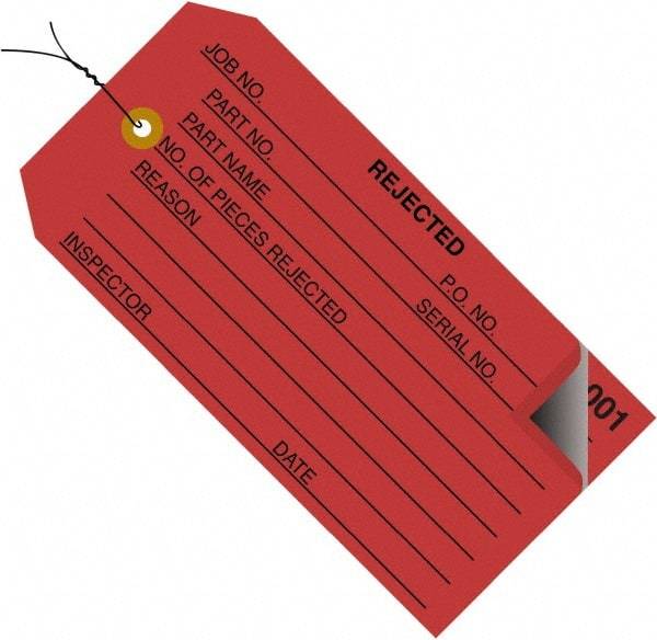 Made in USA - 4-3/4" High x 2-3/8" Long, Inventory, English Safety & Facility Numbered Tag - Red Cardstock - Exact Industrial Supply