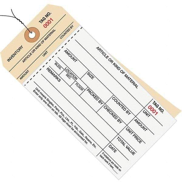 Made in USA - 6-1/4" High x 3-1/8" Long, Inventory, English Safety & Facility Numbered Tag - White & Manila Cardstock - Exact Industrial Supply