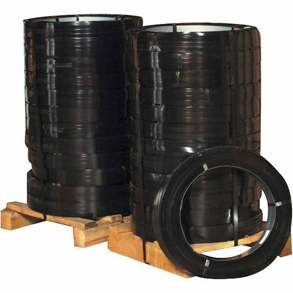 Made in USA - 670' Long x 1-1/4" Wide, Ribbon Wound Coil Steel Strapping - 5,800 Lb Capacity, 0.035" Thick - Exact Industrial Supply