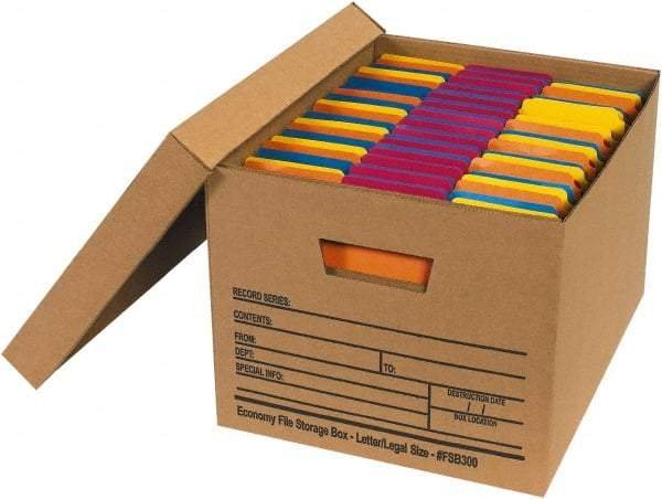 Made in USA - 1 Compartment, 12" Wide x 15" Deep, File Storage Boxes - Corrugated Cardboard, Kraft (Color) - Exact Industrial Supply