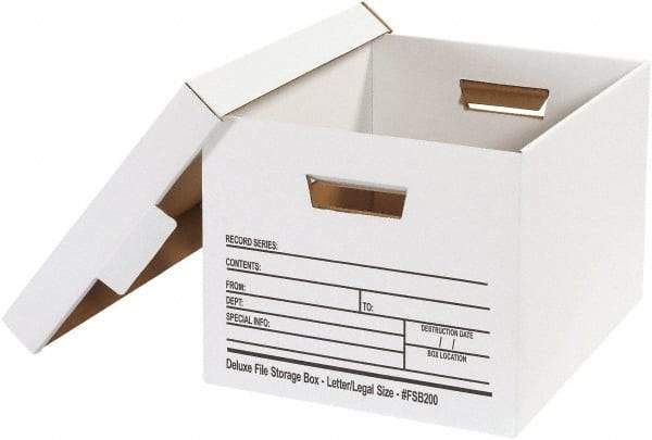 Made in USA - 1 Compartment, 12" Wide x 15" Deep, File Storage Boxes - Corrugated Cardboard, White - Exact Industrial Supply