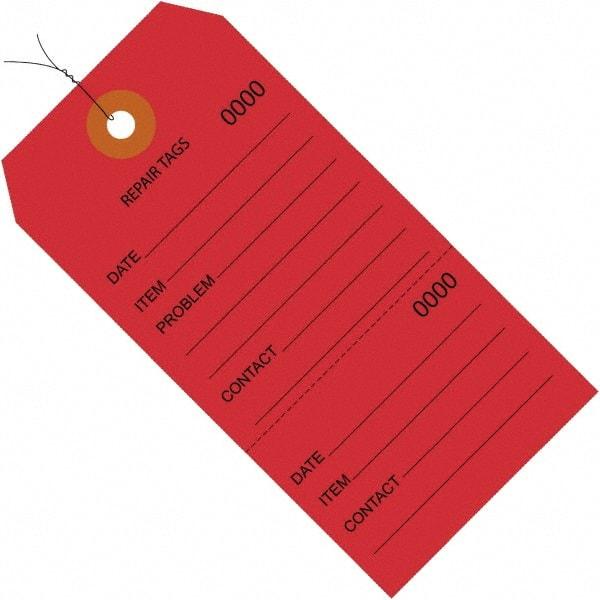 Made in USA - 4-3/4" High x 2-3/8" Long, Repair, English Safety & Facility Inspection Tag - Red Cardstock - Exact Industrial Supply