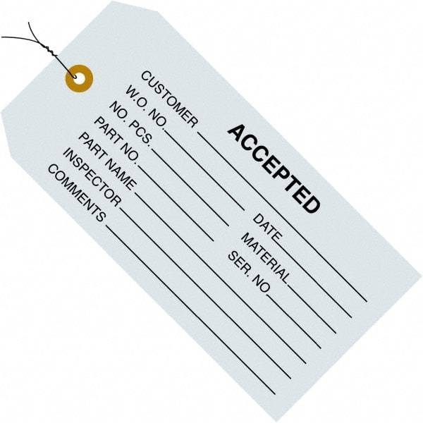 Made in USA - 4-3/4" High x 2-3/8" Long, ACCEPTED, English Safety & Facility Inspection Tag - Blue Cardstock - Exact Industrial Supply