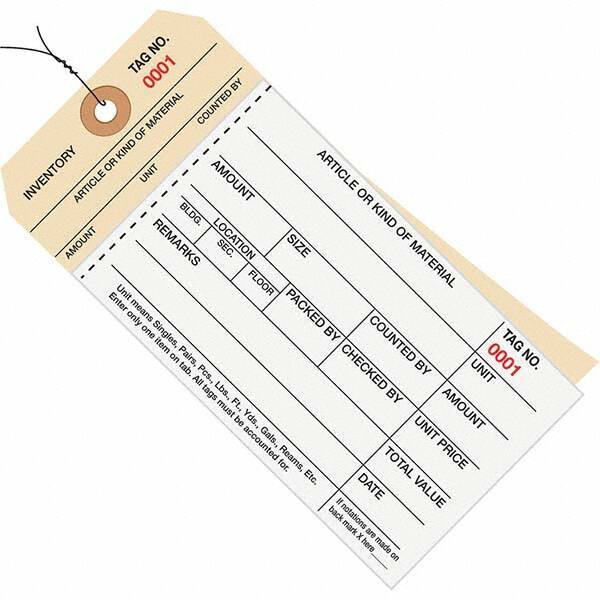 Made in USA - 6-1/4" High x 3-1/8" Long, Inventory, English Safety & Facility Numbered Tag - White & Manila Cardstock - Exact Industrial Supply