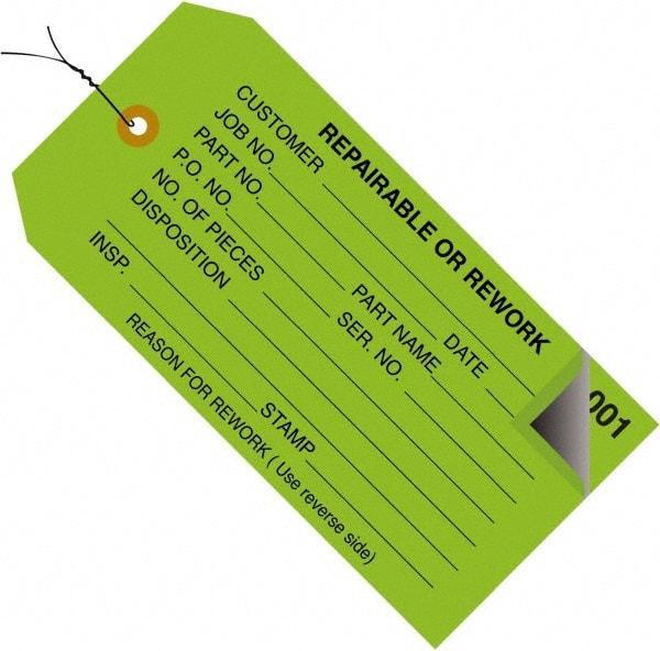 Made in USA - 4-3/4" High x 2-3/8" Long, Inventory, English Safety & Facility Numbered Tag - Green Cardstock - Exact Industrial Supply