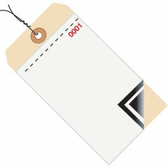 Made in USA - 6-1/4" High x 3-1/8" Long, Inventory, English Safety & Facility Numbered Tag - White & Manila Cardstock - Exact Industrial Supply