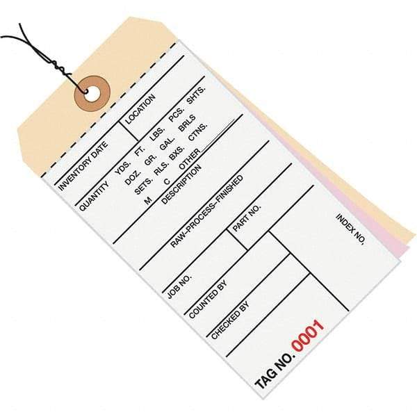 Made in USA - 6-1/4" High x 3-1/8" Long, Inventory, English Safety & Facility Numbered Tag - White & Manila Cardstock - Exact Industrial Supply