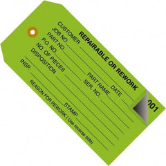 Made in USA - 4-3/4" High x 2-3/8" Long, REPAIRABLE OR REWORK, English Safety & Facility Inspection Tag - Green Cardstock - Exact Industrial Supply