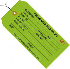 Made in USA - 4-3/4" High x 2-3/8" Long, REPAIRABLE OR REWORK, English Safety & Facility Inspection Tag - Green Cardstock - Exact Industrial Supply