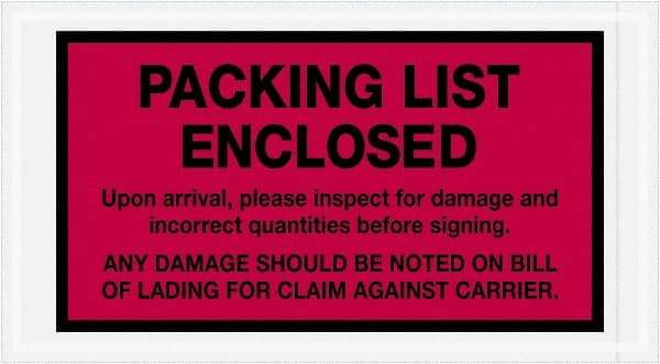 Value Collection - 1,000 Piece, 5-1/2" Long x 10" Wide, Packing List Envelope - Packing List Enclosed, Red - Exact Industrial Supply