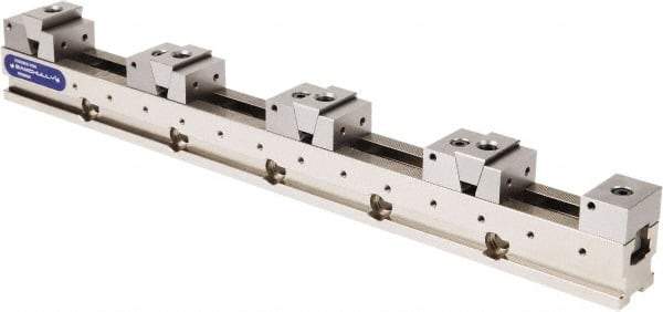 Samchully - 50mm Jaw Width, 500, 215, 120 & 75mm Jaw Opening Capacity, Horizontal Stationary Machine Vise - Manual Operation, 4 Stations, 600mm Long x 24.9mm Deep, 25mm Jaw Height, Alloy Steel - Exact Industrial Supply