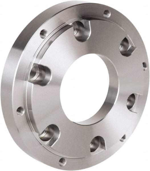 Samchully - Adapter Back Plate for 254 & 304mm Diam HC, HCH & HS Lathe Chucks - A2-8 Mount, 136mm Through Hole Diam, 220mm OD, 18mm Flange Height, Steel - Exact Industrial Supply