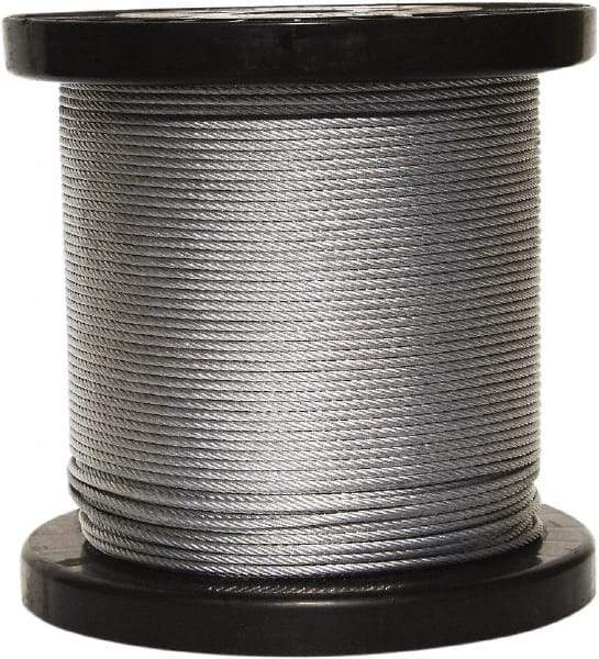 Loos & Co. - 250' Long, 3/16" x 3/16" Diam, Galvanized Wire Rope - 4,200 Lb Breaking Strength, 7 x 19 - Exact Industrial Supply