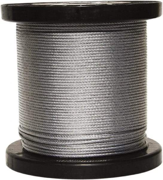 Loos & Co. - 250' Long, 1/16" x 1/16" Diam, Galvanized Wire Rope - 480 Lb Breaking Strength, 7 x 7 - Exact Industrial Supply