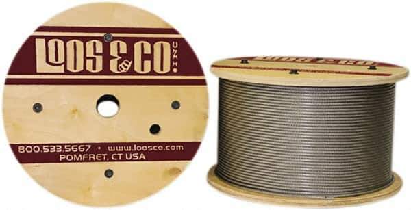 Loos & Co. - 3/32" x 1/16" Diam, Stainless Steel Wire Rope - 480 Lb Breaking Strength, 7 x 7, Vinyl Coating - Exact Industrial Supply