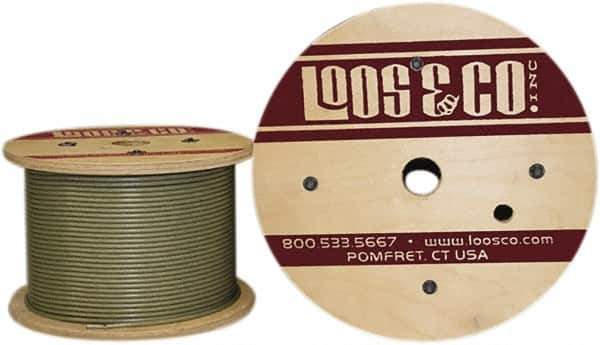 Loos & Co. - 1/8" x 1/16" Diam, Stainless Steel Wire Rope - 480 Lb Breaking Strength, 7 x 7, Nylon Coating - Exact Industrial Supply