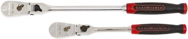 GearWrench - 1/4" & 3/8" Drive Pear Head Ratchet Set - Full Polish Chrome Finish, 8.23" & 13.63" OAL, 84 Gear Teeth, Cushion Grip Handle, Flex Head - Exact Industrial Supply