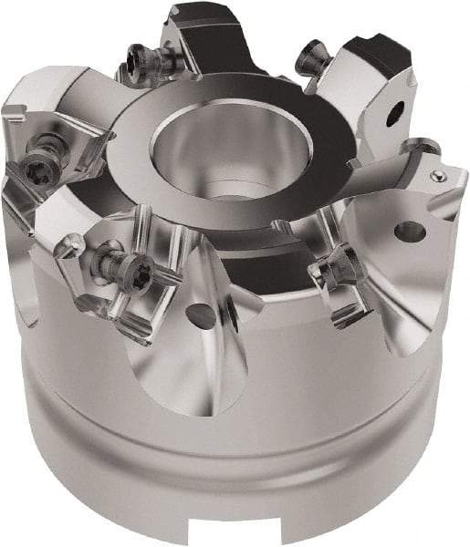 Seco - 63mm Cut Diam, 27mm Arbor Hole, 6.96mm Max Depth of Cut, 92° Indexable Chamfer & Angle Face Mill - 6 Inserts, XNEX080816 Insert, Right Hand Cut, 6 Flutes, Through Coolant, Series R220.79 - Exact Industrial Supply